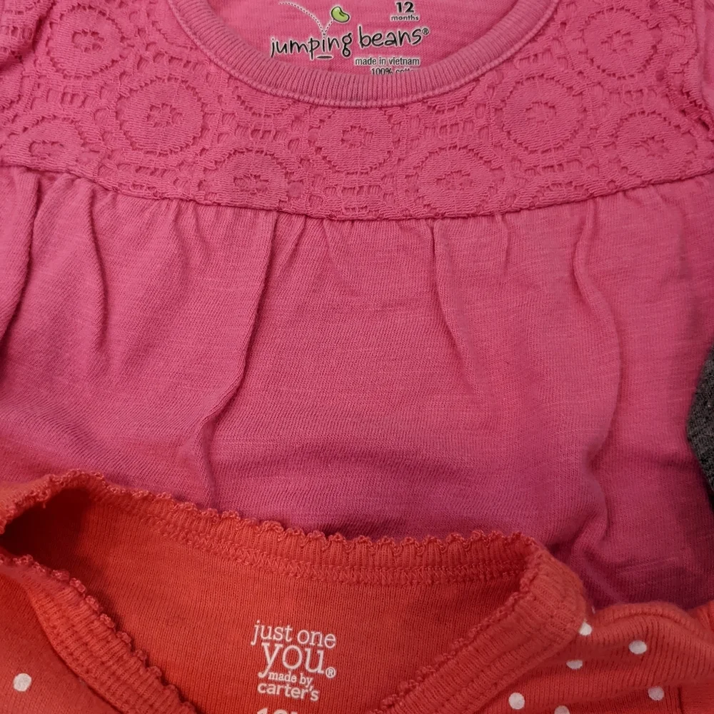 Girls size 12 months bundle of shirts pink, gingham, butterfly long sleeve
